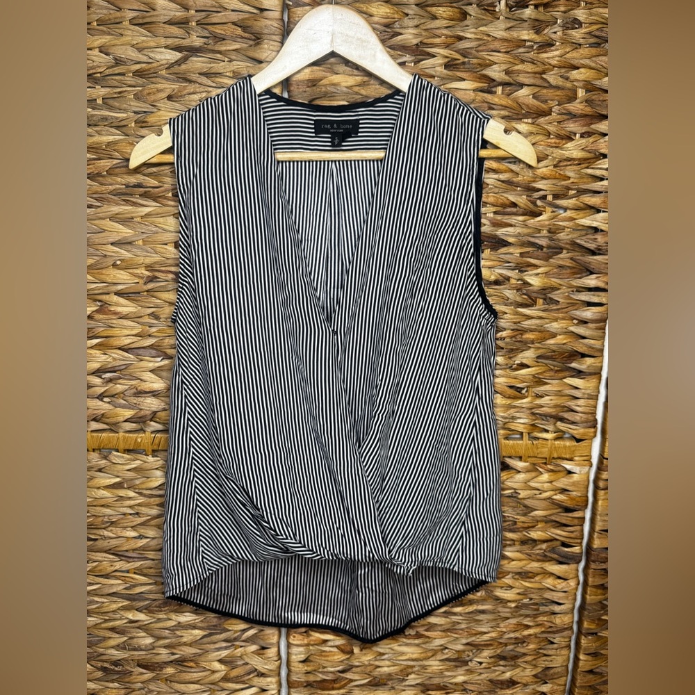 Rag & Bone size Small silk Black and White Sleeveless Wrap Front Top